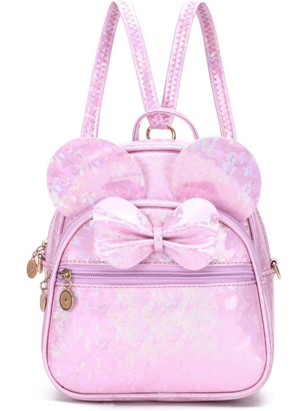 Women Girls Shiny Purple Mini Backpack Cute Bowknot Convertible Shoulder Bag